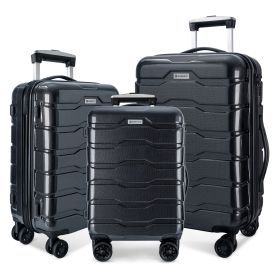 Luggage 3 Piece Sets with Spinner Wheels ABS+PC Lightweight TSA Lock (20'/24'/28'), Black