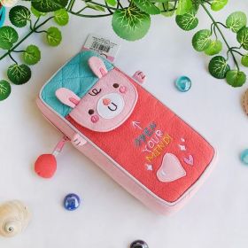[Love Rabbit] Embroidered Applique Pencil Pouch Bag / Cosmetic Bag / Carrying Case (3.1*7.8*1.6)