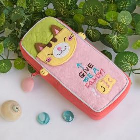 [Candy Cat] Embroidered Applique Pencil Pouch Bag / Cosmetic Bag / Carrying Case (3.1*7.8*1.6)
