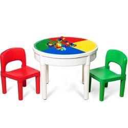 3-in-1 Kids Activity Table and 2 Chairs Set Includes 300 Bricks