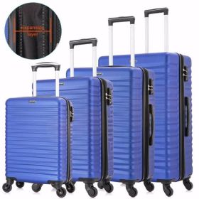 Expandable Hardshell Luggage Sets Suitcases ABS Lightweight with Spinner Wheels TSA Lock Blue