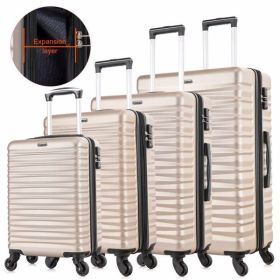Expandable Hardshell Luggage Sets Suitcase ABS Lightweight with Spinner Wheels Champagne Gold