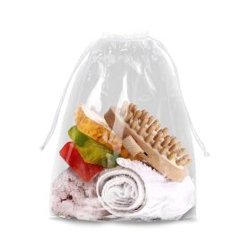 Clear Plastic Drawstring Bags 8" x 10"; Pack of 50 Clear Bags for Gifts 2 Mil Polyethylene Drawstring Gift Bags; Water-Resistant Plastic Shoe Bag