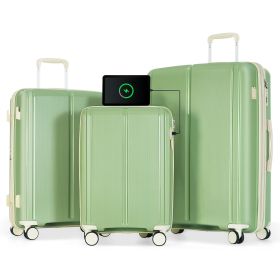 Luggage Sets 3 Piece Suitcase Set 20/24/28 with USB Port,Carry on Luggage Airline Approved,PP Lightweight Suitcase with Spinner Wheels,Green and