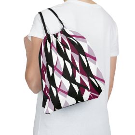 Drawstring Backsac Bag - Mauve Pink And Black Geometric Pattern