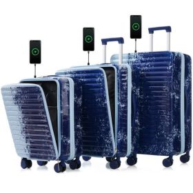 Luggage 3Piece Sets, 20 "24" with front pocket,Hard Shell Luggage Carry on Luggage Set with TSA Lock usb interface, universal wheel,cup holder