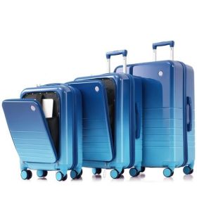 Luggage Set of 3, 20, 24, 28inch with USB Port, 20, 24inch with front opening design Airline Certified Carry on Luggage with Cup Holder