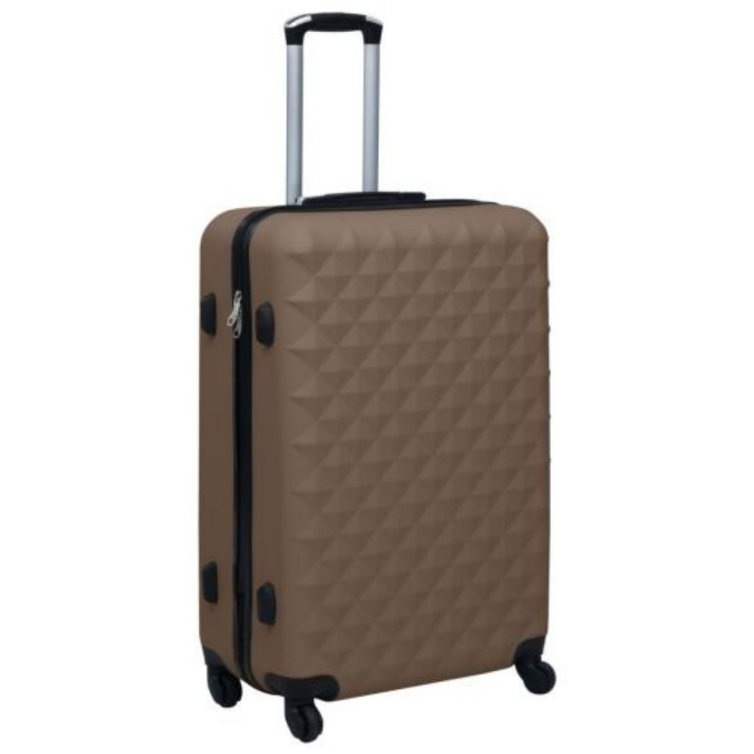 A single, medium-sized hardshell suitcase with a textured diamond pattern in a matte brown color.