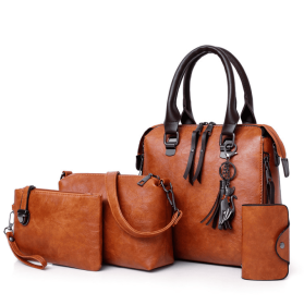 Multi-piece set New wave fashion handbag bag retro simple child bag shoulder bag Messenger bag (Color: Brown)