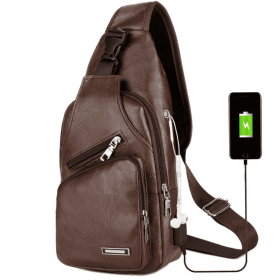 USB Portable Charging Chest Bag Messenger Bag (Option: Dark brown x4pcs)