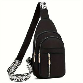 Vintage Style Women's Chest Bag,  Non-Waterproof Zippered Shoulder Messenger Bag For Commuting, Crossbody Bag (Color: Black)
