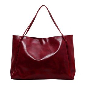 Vintage Women's Tote Bag Athletic Casual Fashion Large Capacity Leather Shoulder Bag Shopper Harajuku Simple Handbag (Color: Red)