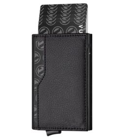 Credit Card Case With Double Id Window Rfid Blocking Automatic Leather Up Wallet (Color: Black)