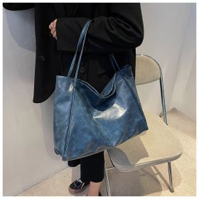 Vintage Women's Tote Bag Athletic Casual Fashion Large Capacity Leather Shoulder Bag Shopper Harajuku Simple Handbag (Color: Blue)