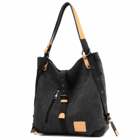 Ladies Canvas Tote Bag Multifunctional Purse Handbag Adjustable Shoulder Rucksack Convertible Backpack Wear-Resistant Dirt-Proof For Women School Offi (Color: Black)