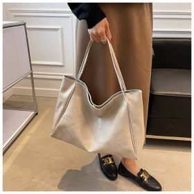 Vintage Women's Tote Bag Athletic Casual Fashion Large Capacity Leather Shoulder Bag Shopper Harajuku Simple Handbag (Color: White)