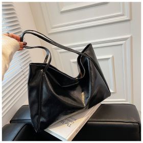 Vintage Women's Tote Bag Athletic Casual Fashion Large Capacity Leather Shoulder Bag Shopper Harajuku Simple Handbag (Color: Black)