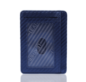 New Fashion Pu Leather Carbon Fiber Wallet Mini Slim Wallets Business Men Credit Card ID Holder with RFID Anti-chief Purse (Color: Blue)