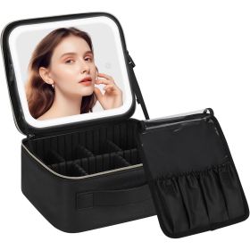 Makeup Bag with LED Mirror, Travel Makeup Case for Women (Color: Pink)