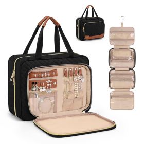 Toiletry Bag for Women, Hanging Travel Toiletry Bag with Jewelry Organizer (Color: Black)