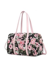 MKF Collection Khelani Quilted Cotton Botanical Pattern Women Duffle Bag by Mia k (Color: Black, Material: Vegan Leather)