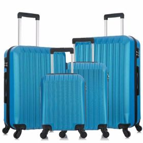 4 Piece Set Luggage Sets Suitcase ABS Hardshell Lightweight Spinner Wheels (16/20/24/28 inch) Blue (Color: as Pic)