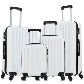 4 Piece Set Luggage Sets Suitcase ABS Hardshell Lightweight Spinner Wheels Milk White (Color: as Pic)