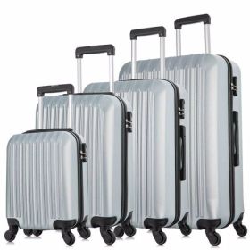 4 Piece Set Luggage Sets Suitcase ABS Hardshell Lightweight Spinner Wheels (16/20/24/28 inch) silver white (Color: as Pic)
