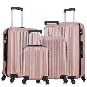 4 Piece Set Luggage Sets Suitcase ABS Hardshell Lightweight Spinner Wheels Rose Gold (Color: Rose Gold)