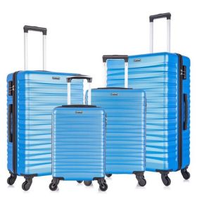 Hardshell Luggage Sets Suitcase ABS Lightweight with Spinner Wheels and TSA Lock Blue (Color: as picture)