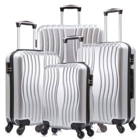 4 Piece Luggage Set PC Material Hard Shell Suitcase with Spinner Wheels Lightweight Suitcase Set Silver (Color: as picture)