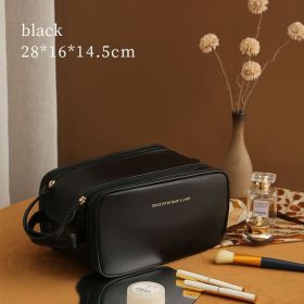 Wholesale custom Travel large capacity pu cosmetic bag zipper toiletry makeup bag (Color: Black)