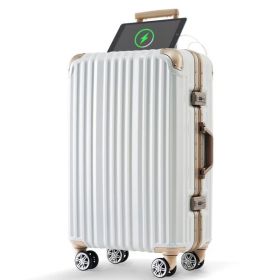 1pc 20in Aluminum Frame Luggage with USB port, Vacation Carry-On Suitcase with Spinner Wheels and TSA Lock (Color: as picture)