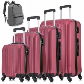 5 Piece Set Luggage Sets Suitcase ABS Hardshell Lightweight Spinner Wheels (16/20/24/28 inch) (Color: as picture)