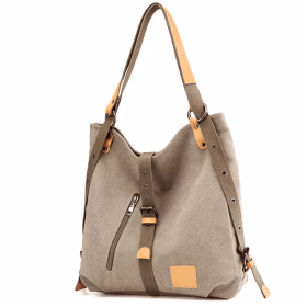 Ladies Canvas Tote Bag Multifunctional Purse Handbag Adjustable Shoulder Rucksack Convertible Backpack Wear-Resistant Dirt-Proof For Women School Offi (Color: khaki)